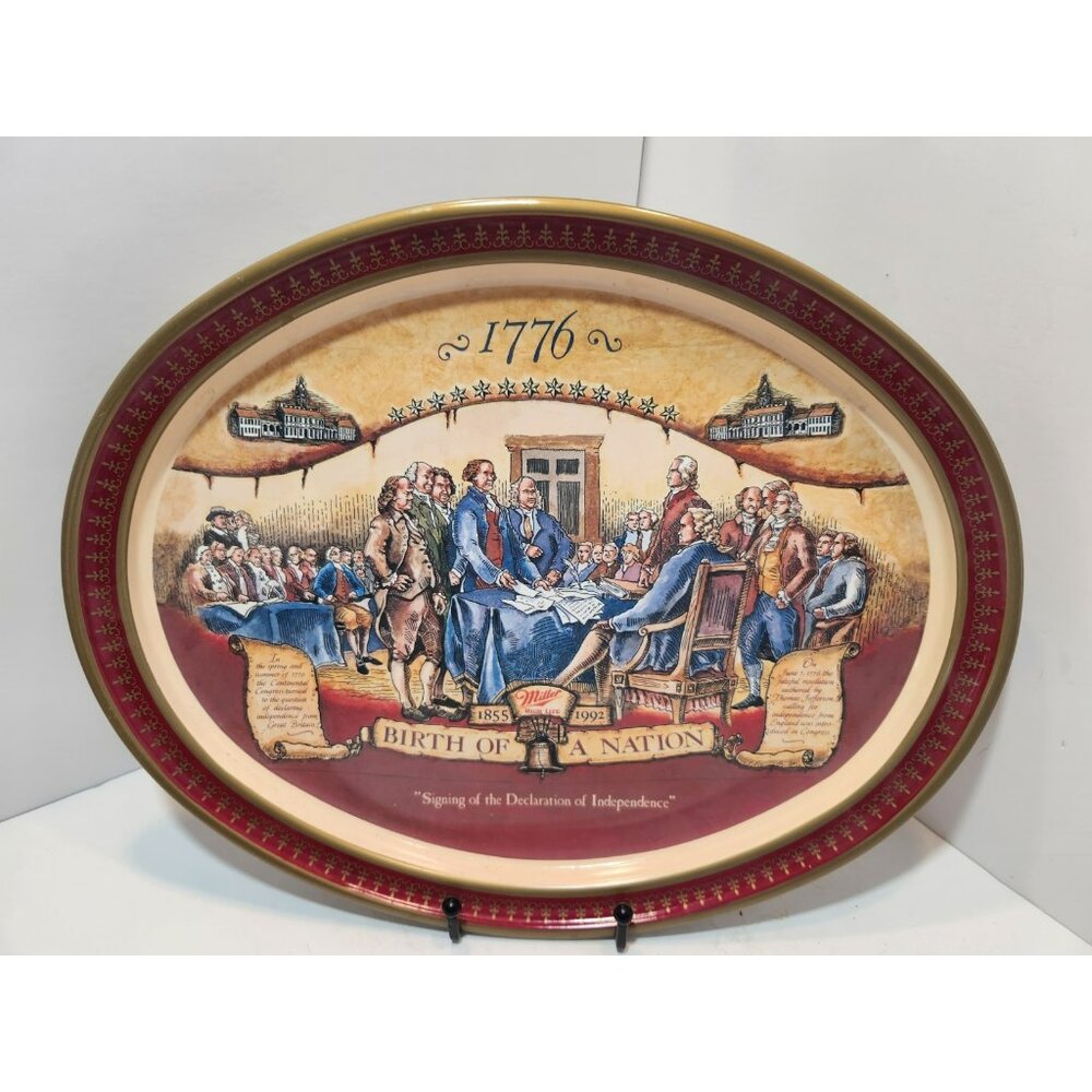 Vtg Miller High Life Beer Tray 1992 Birth Of A Nation Declaration Independence